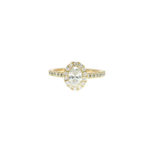Lab Grown Oval Diamond Set in 14K Yellow Gold Halo Mounting Sz 7
