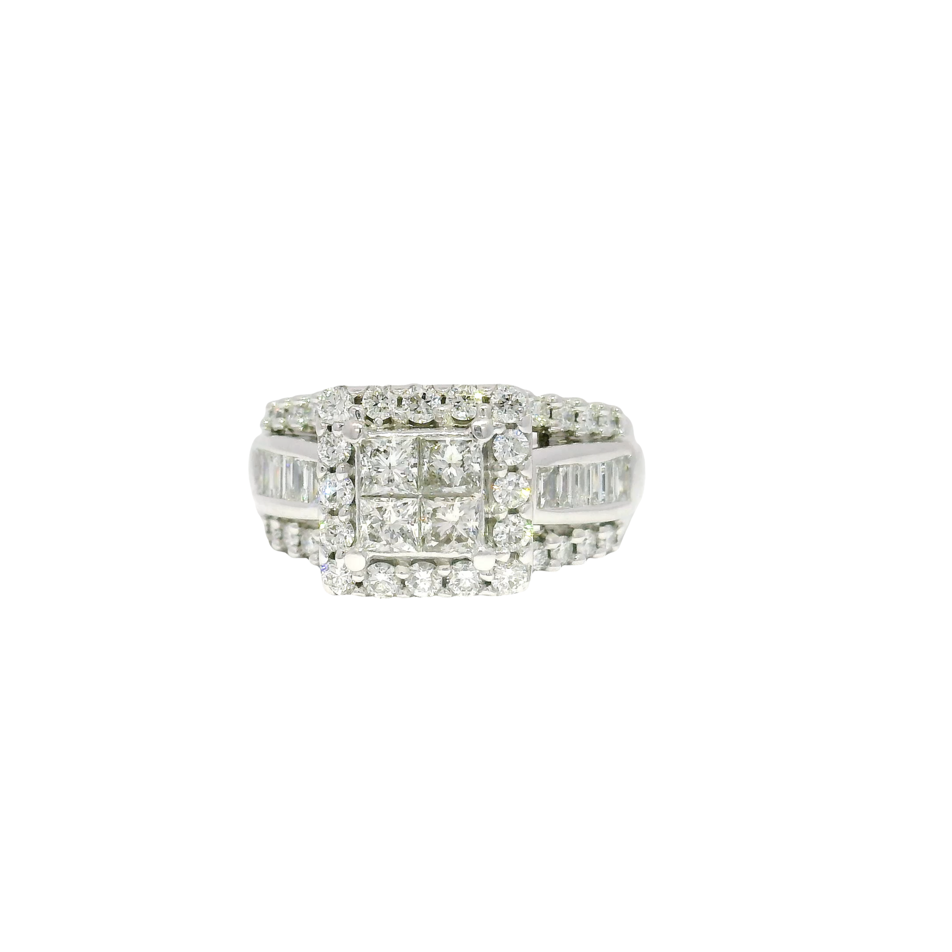 Natural Quad Set Diamond Engagmenet Ring in 14K White Gold Halo Mounting Sz 8
