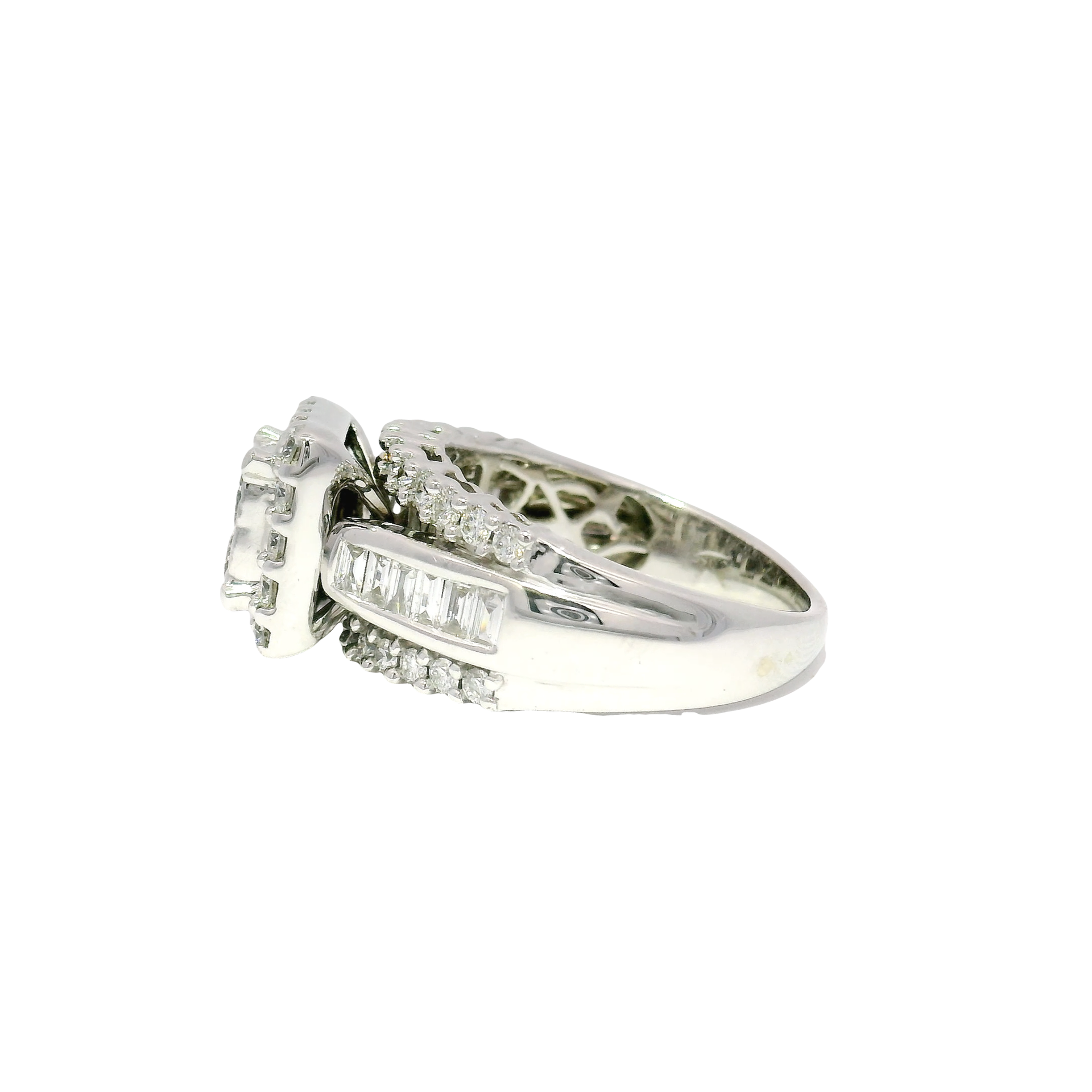 Natural Quad Set Diamond Engagmenet Ring in 14K White Gold Halo Mounting Sz 8