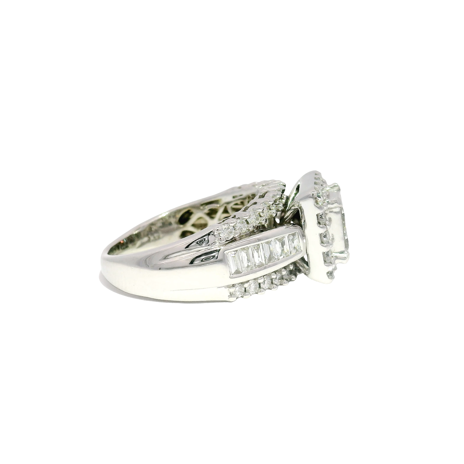 Natural Quad Set Diamond Engagmenet Ring in 14K White Gold Halo Mounting Sz 8