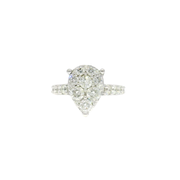 Natural Round Cluster Pear Shape Ring in 14K White Gold Sz 5.5