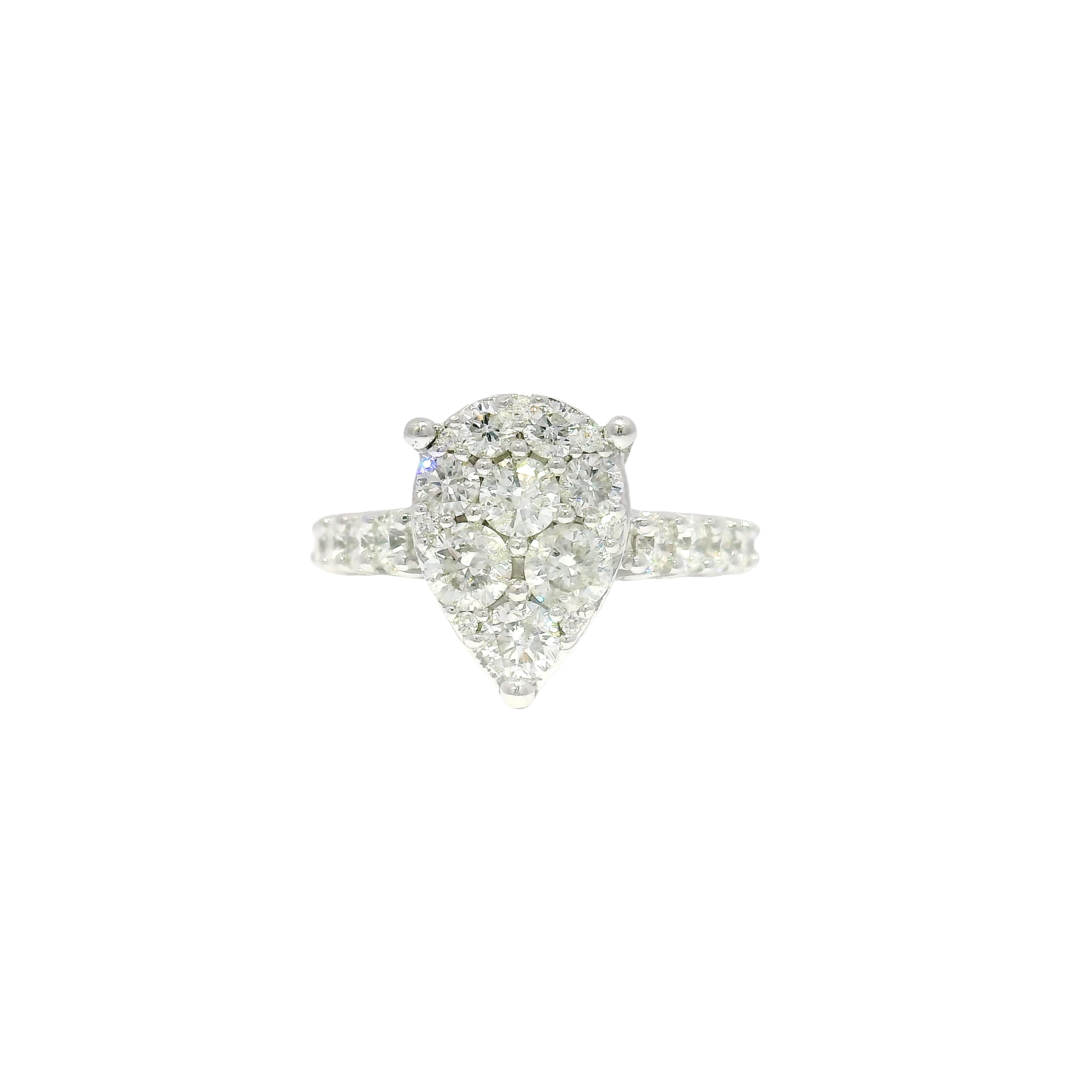 Natural Round Cluster Pear Shape Ring in 14K White Gold Sz 5.5
