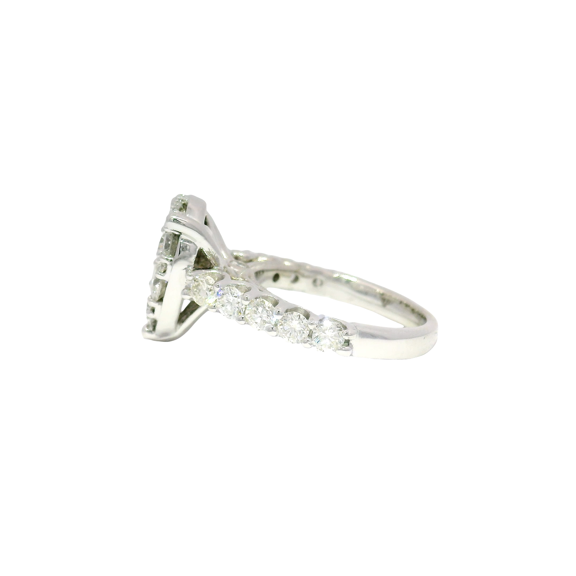 Natural Round Cluster Pear Shape Ring in 14K White Gold Sz 5.5