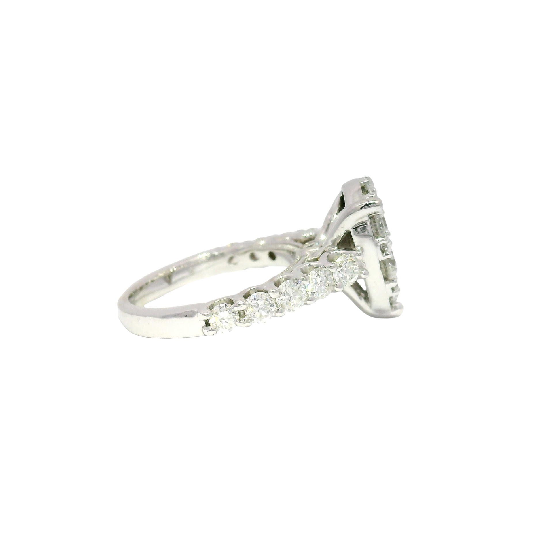 Natural Round Cluster Pear Shape Ring in 14K White Gold Sz 5.5