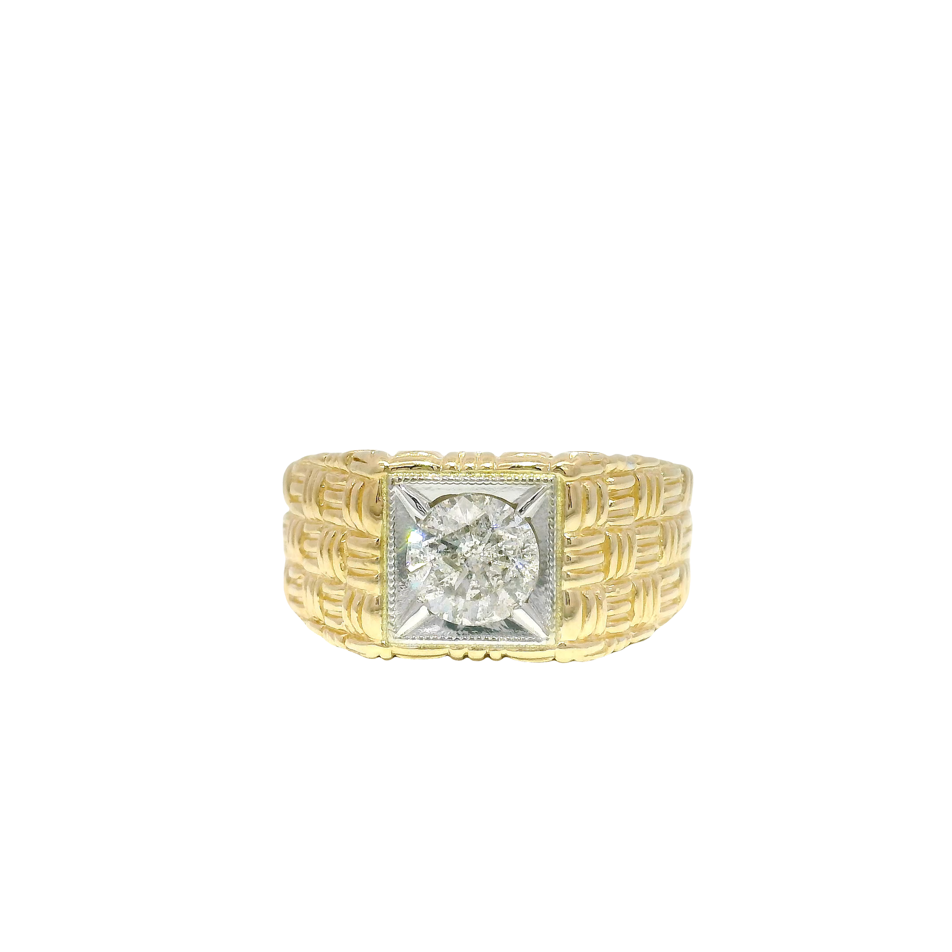 Natural Round Diamond Custom Men's Ring set in 14K Basket Weave Style Band  Sz 10