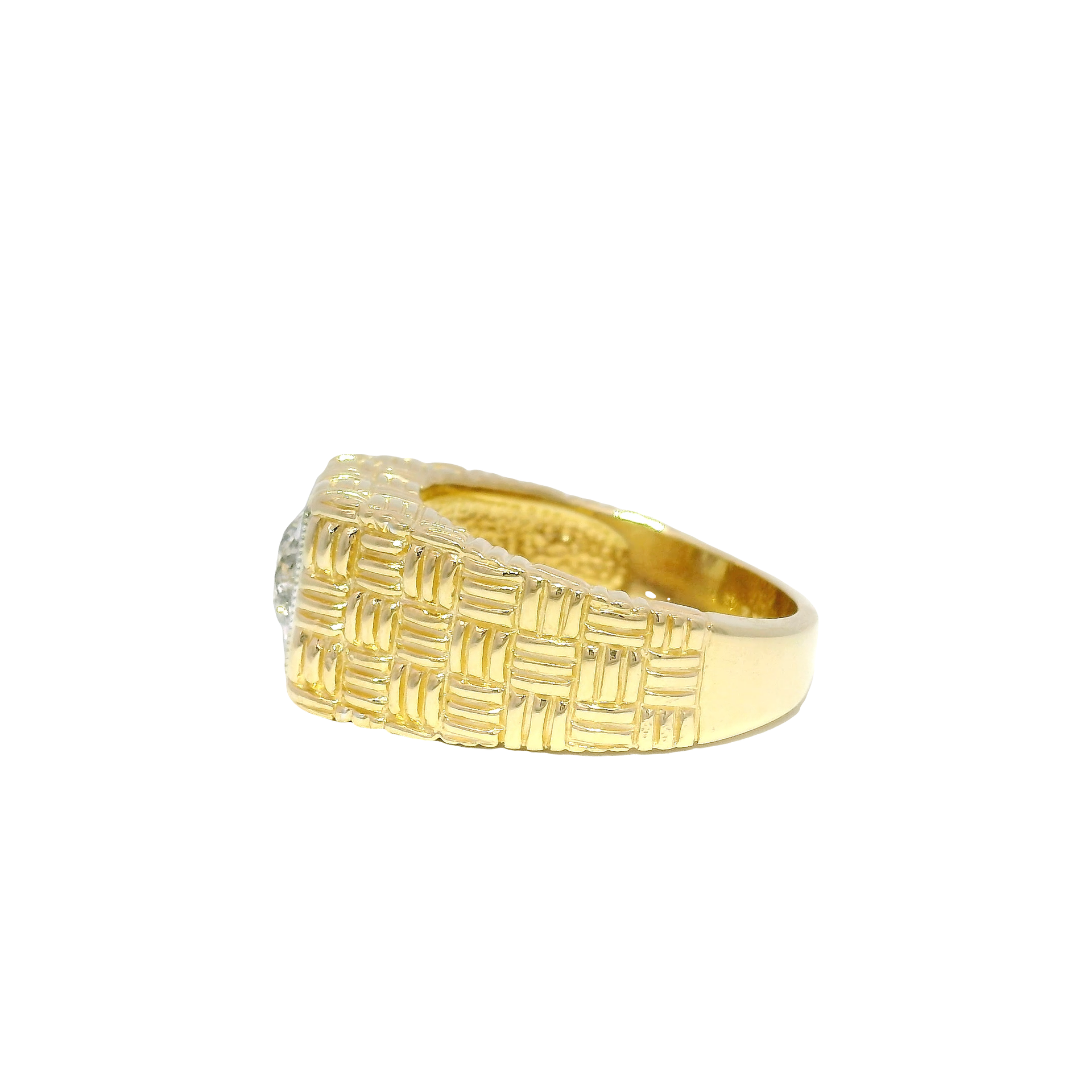 Natural Round Diamond Custom Men's Ring set in 14K Basket Weave Style Band  Sz 10