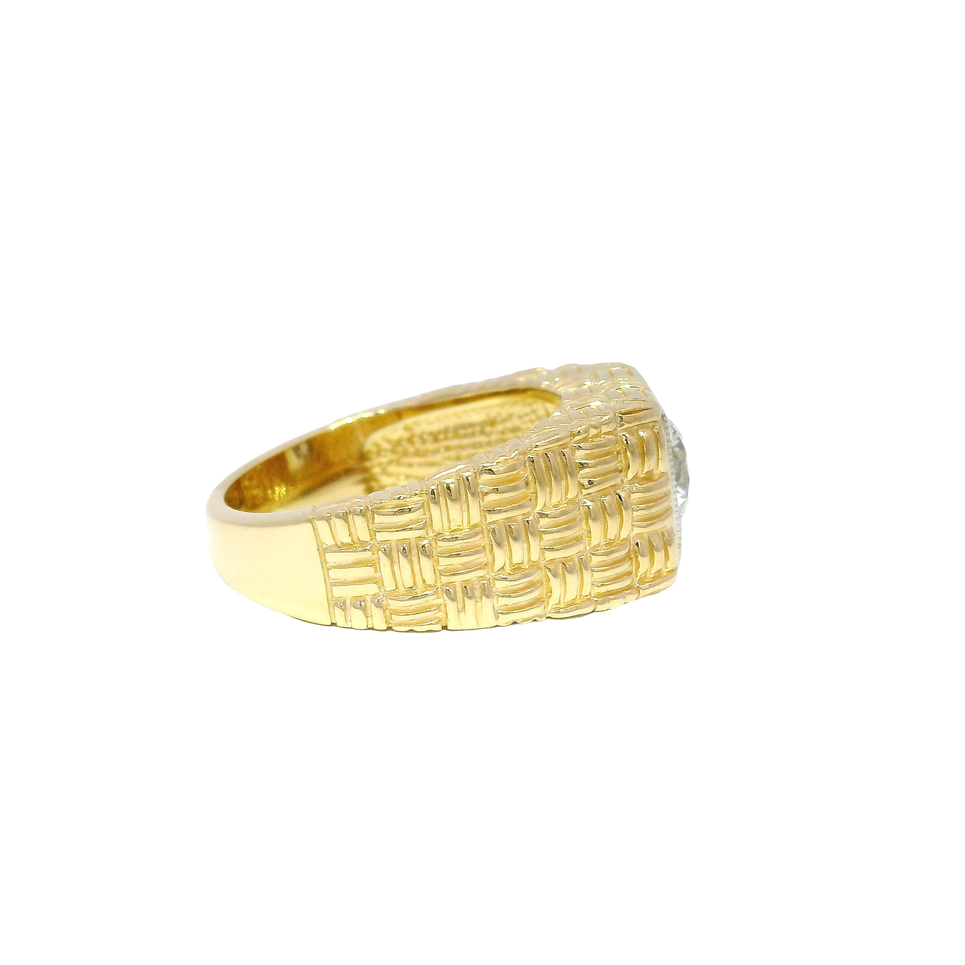 Natural Round Diamond Custom Men's Ring set in 14K Basket Weave Style Band  Sz 10