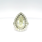 3.37ct. Pear Shape Platinum Engagement Ring in Double Halo Split Shank Totalling 5.24cts. of Natural Diamonds — Size 6.5