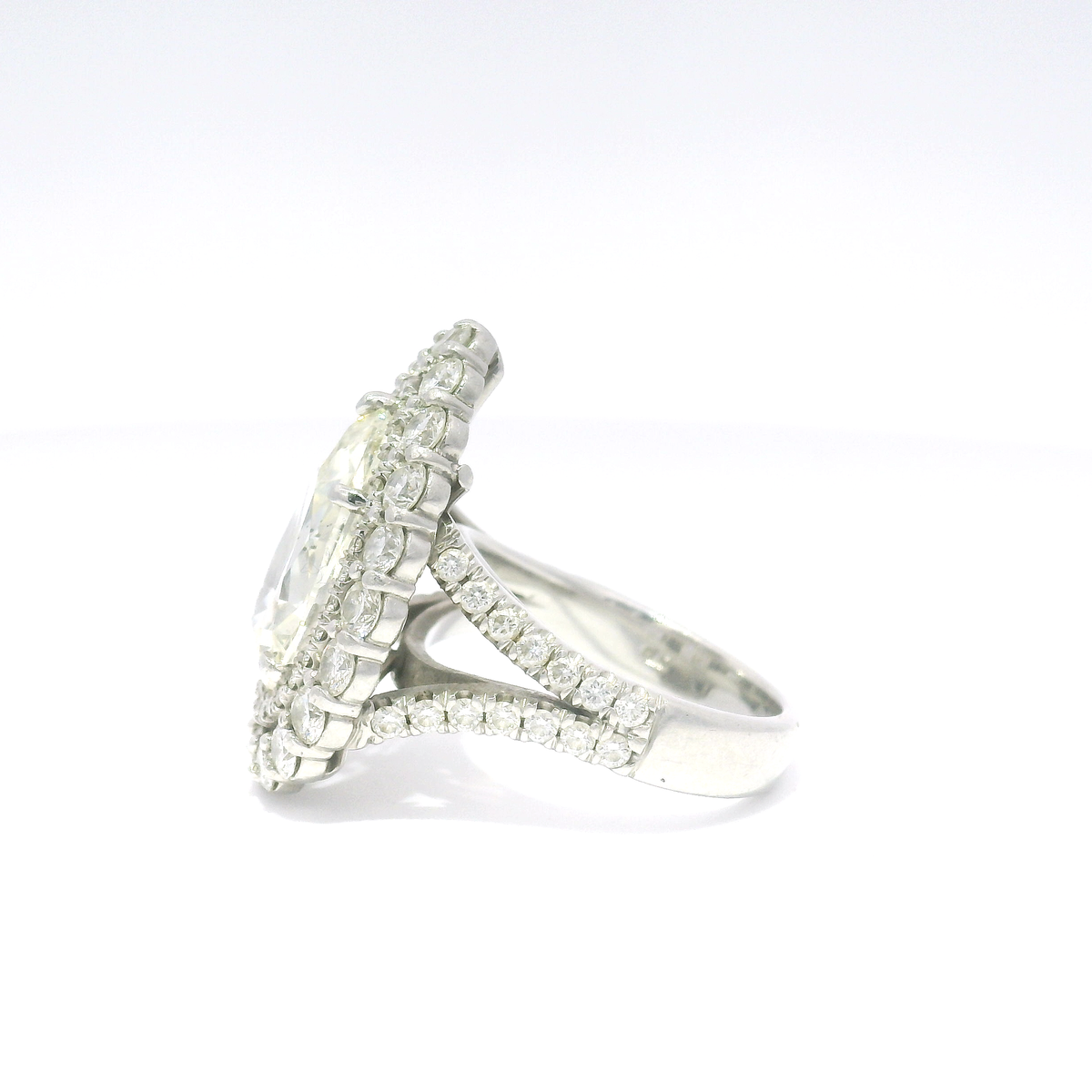 3.37ct. Pear Shape Platinum Engagement Ring in Double Halo Split Shank Totalling 5.24cts. of Natural Diamonds — Size 6.5