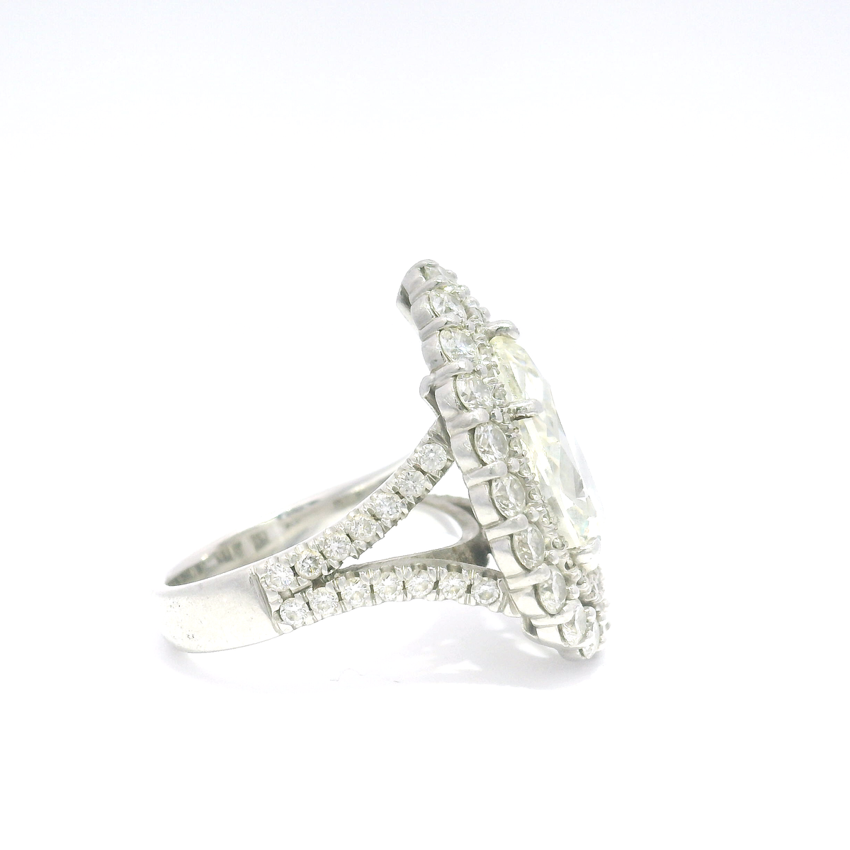 3.37ct. Pear Shape Platinum Engagement Ring in Double Halo Split Shank Totalling 5.24cts. of Natural Diamonds — Size 6.5