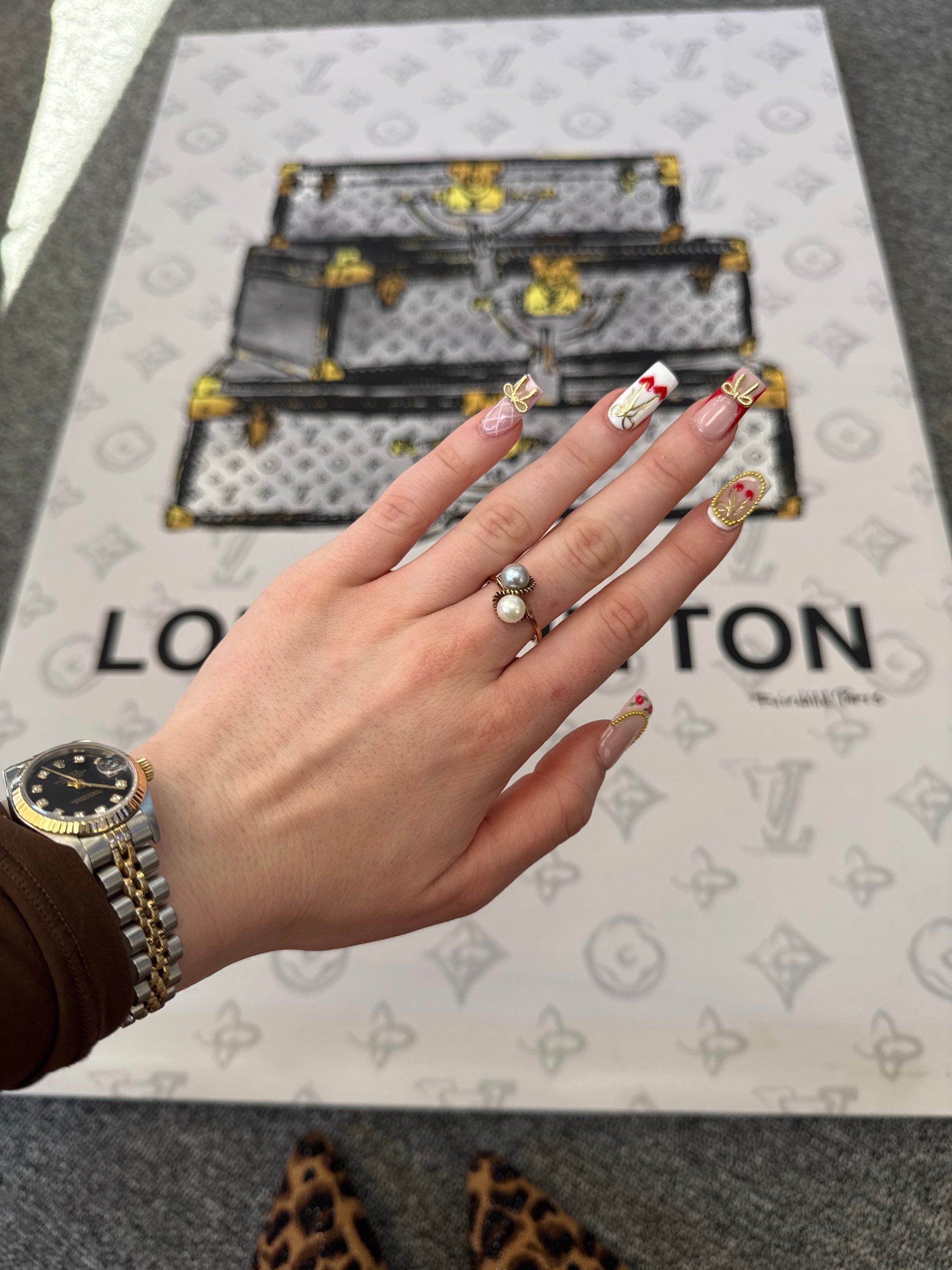 Vintage Style Cocktail Pearl Ring Set in 10K Yellow Gold