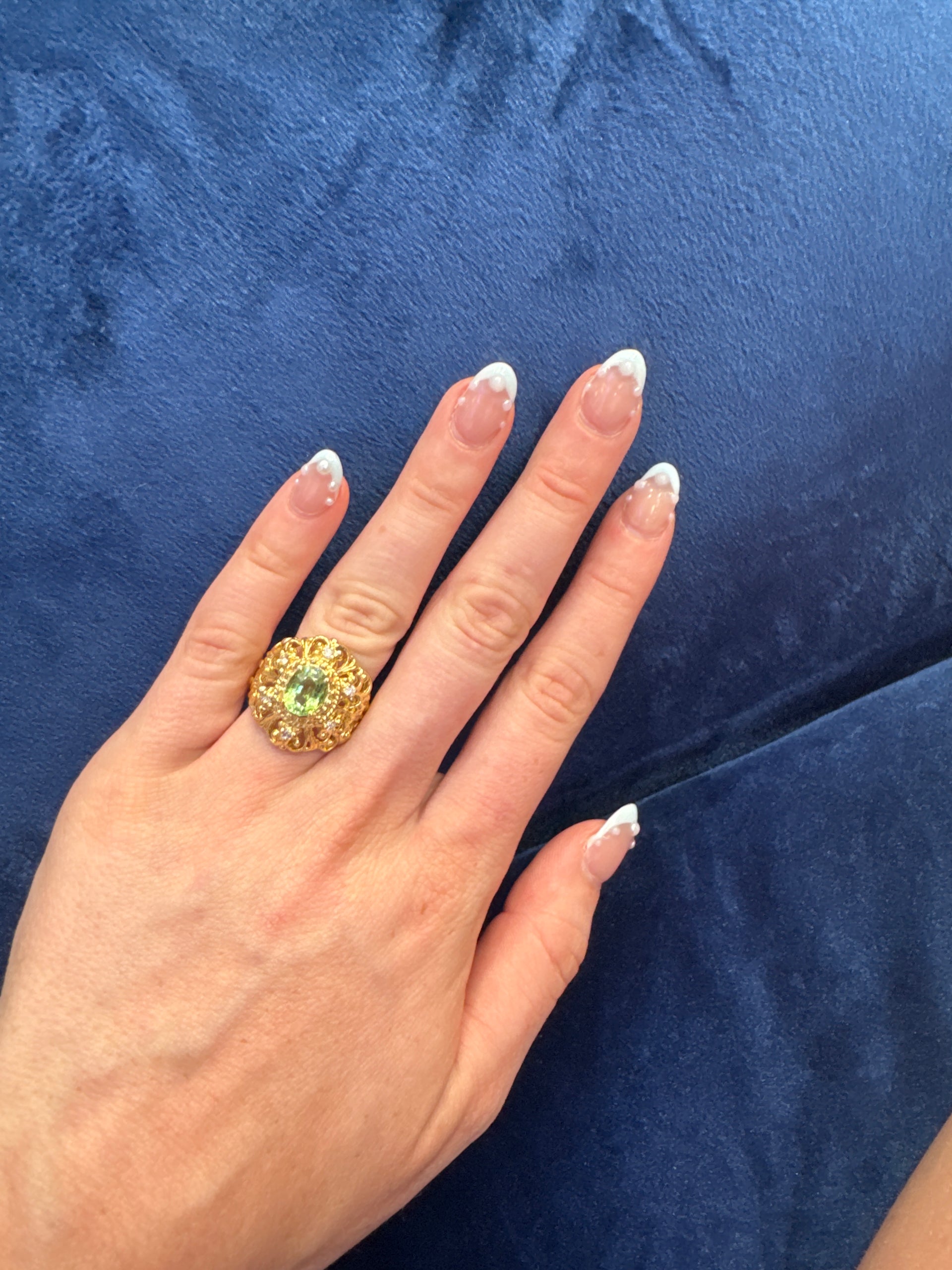Oval Cut Peridot Set in 18K Filagree Design Fashion Ring