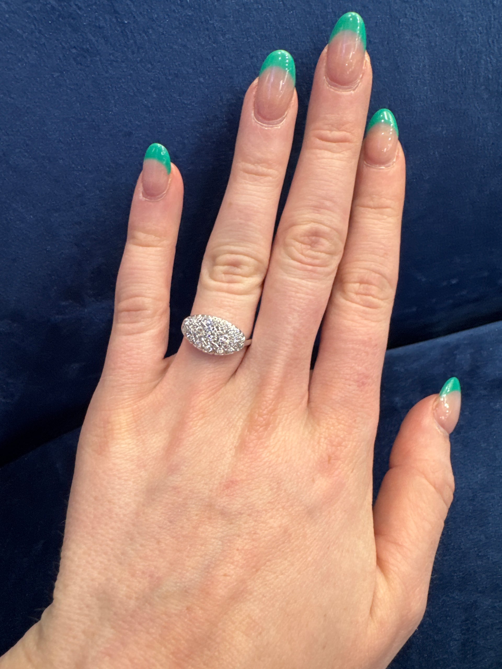 Vintage Style Natural Diamond Ring in 14K White Gold Sz 7