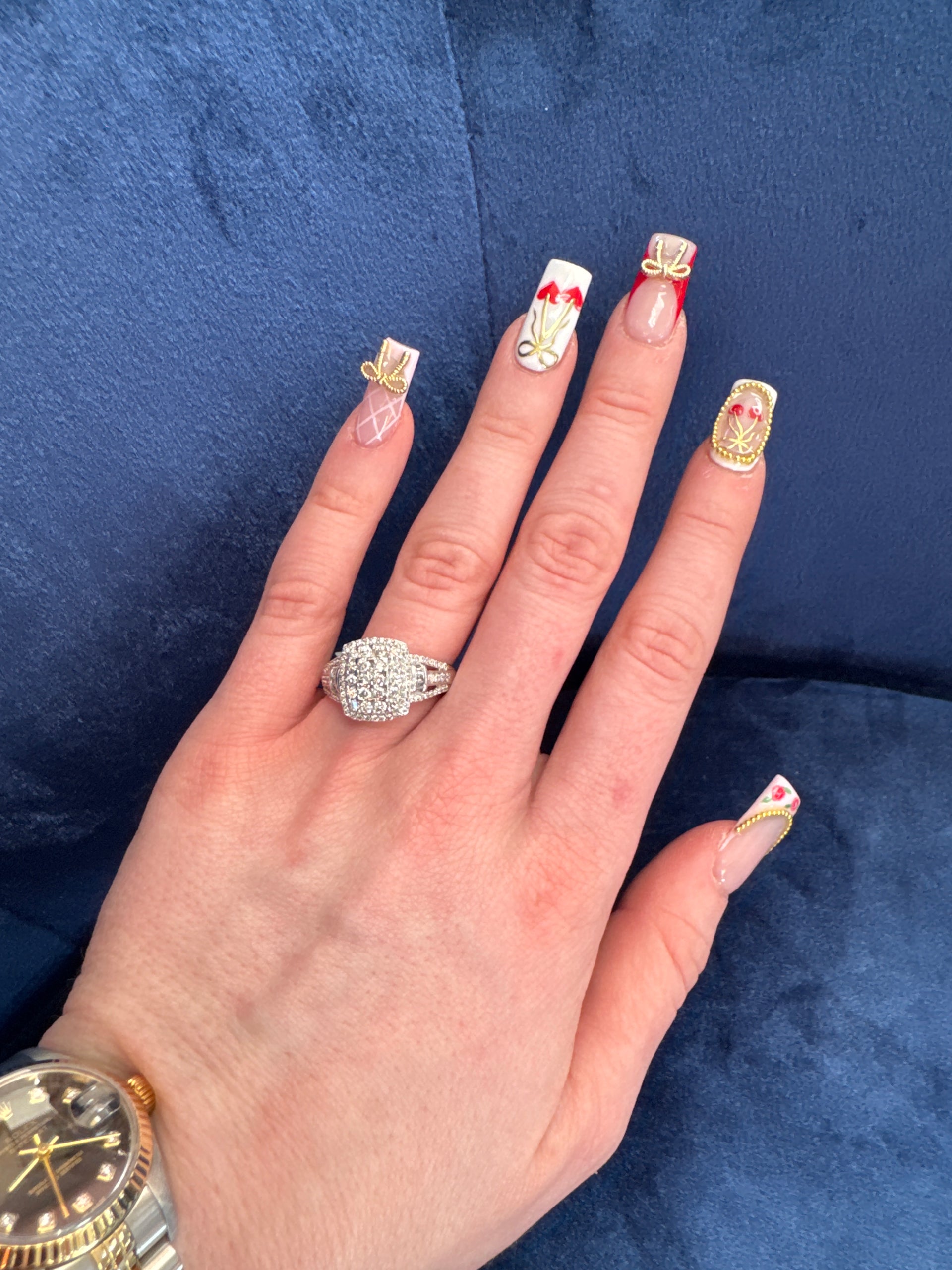 Natural Diamond Cluster Ring Set in 10K White Gold