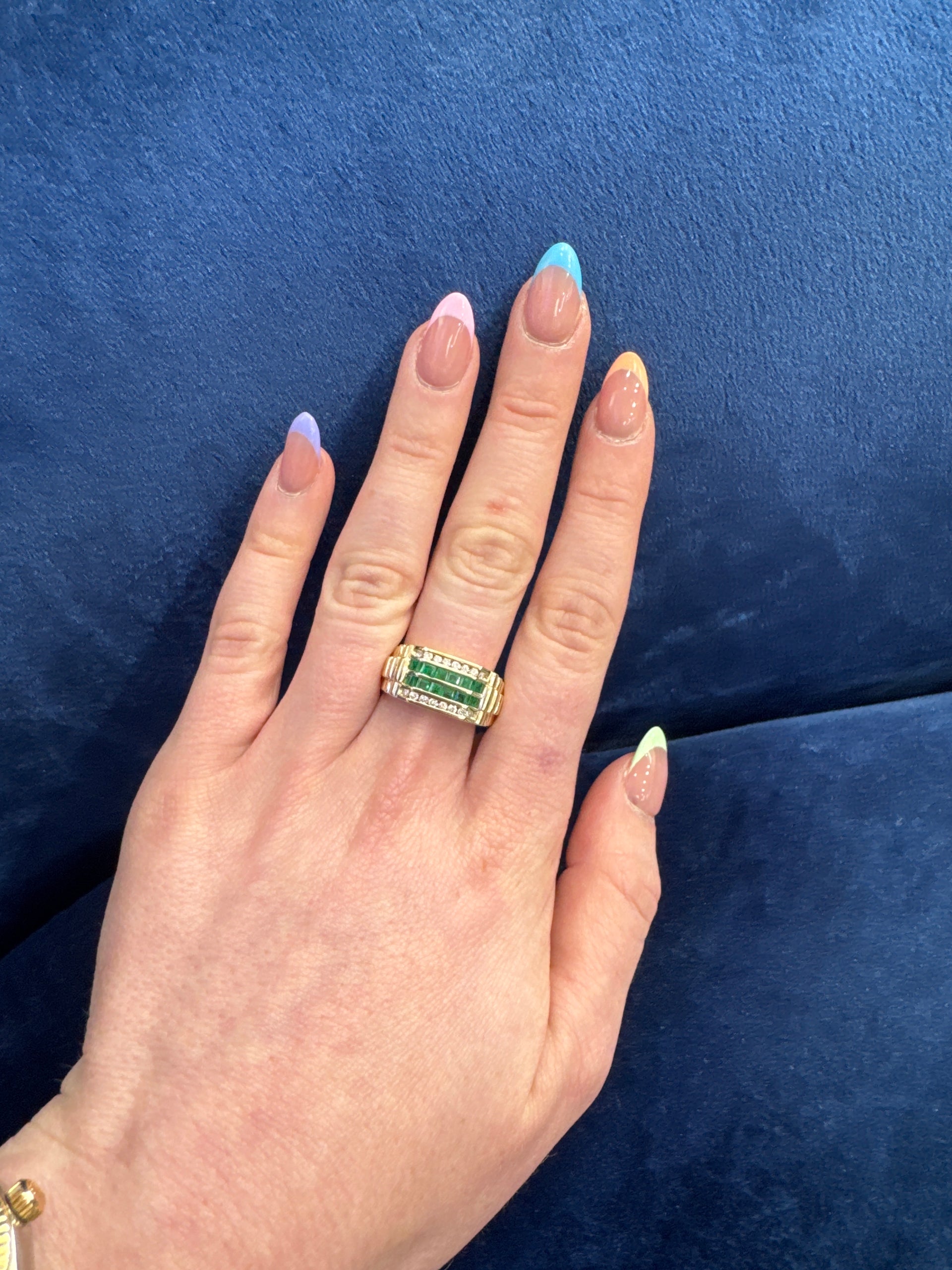 Emerald & Diamond Men's Ring in 14K Yellow Gold