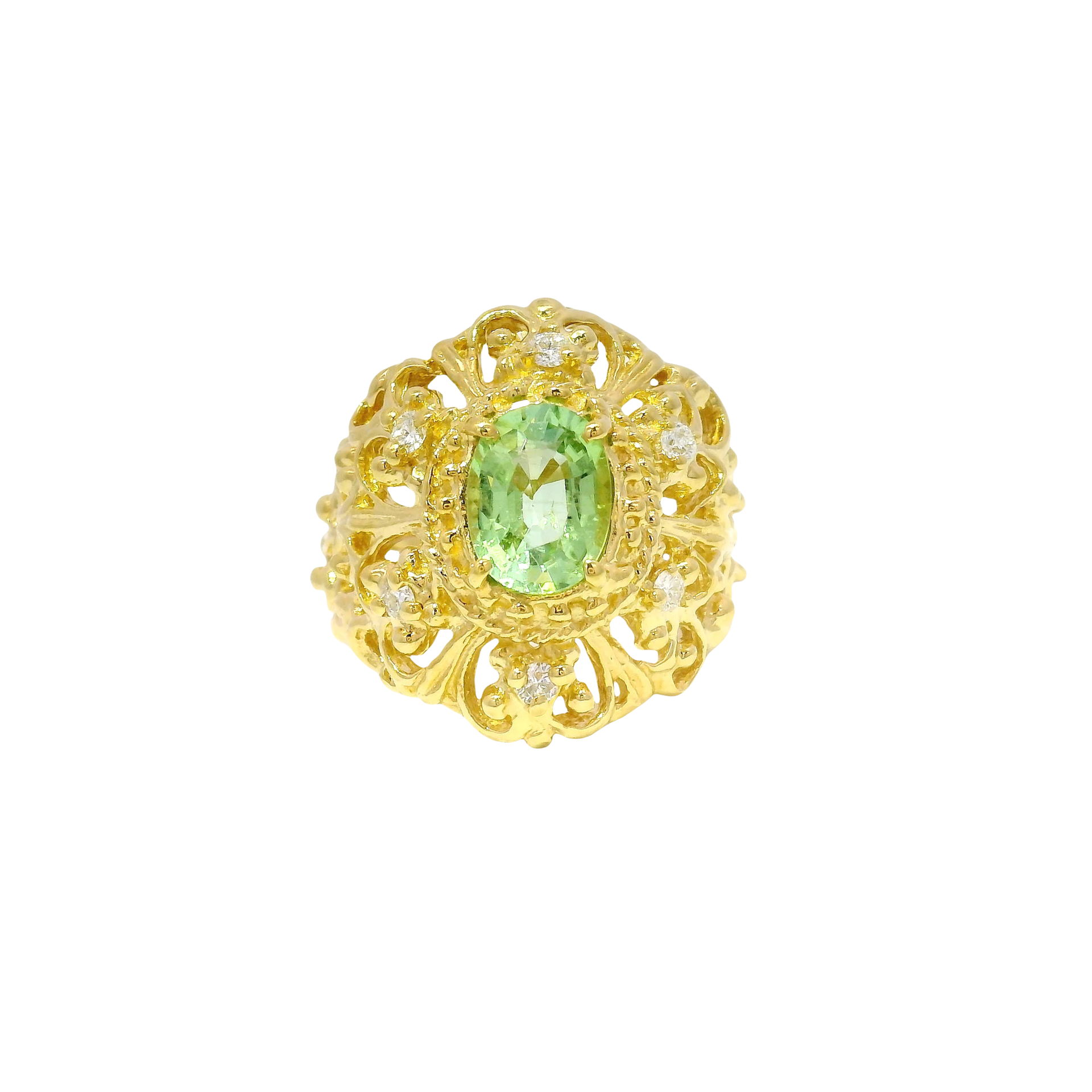 Oval Cut Peridot Set in 18K Filagree Design Fashion Ring