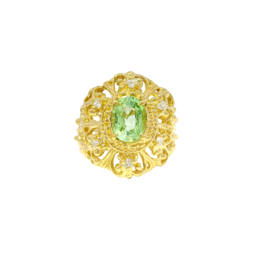 Oval Cut Peridot Set in 18K Filagree Design Fashion Ring