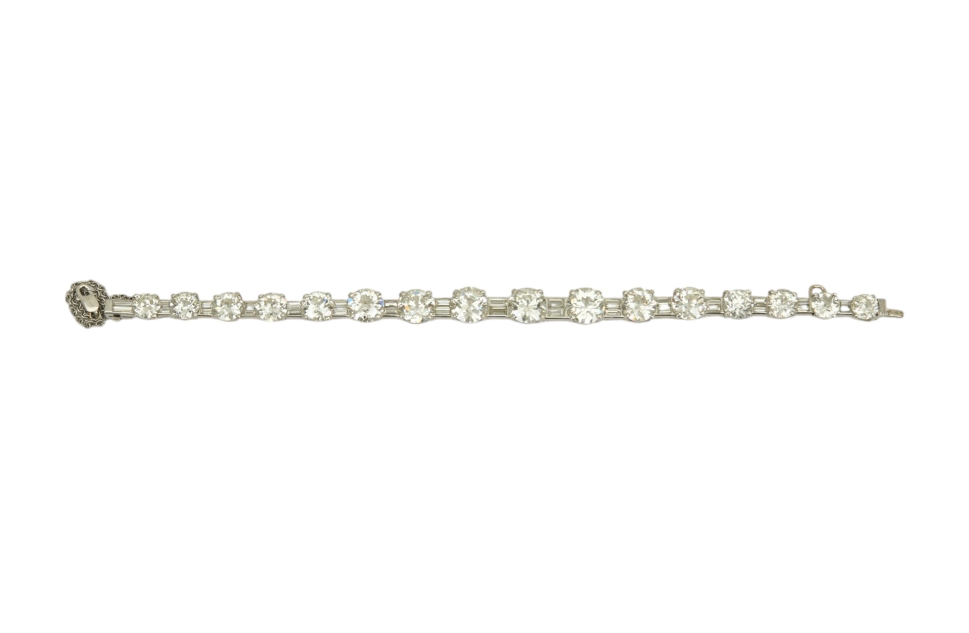 30cttw. Natural Old Mine Cut Round & Baguette Diamond Bracelet in Platinum