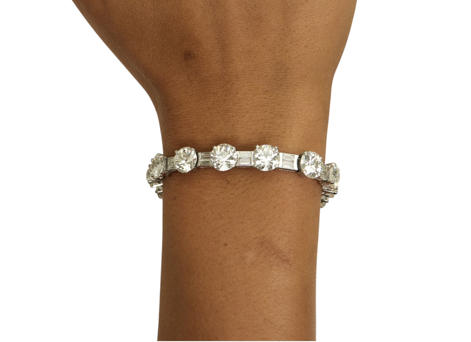 30cttw. Natural Old Mine Cut Round & Baguette Diamond Bracelet in Platinum