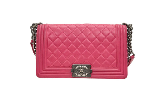Chanel Pink Lambskin Quilted Medium Boy Bag Ruthenium Hardware