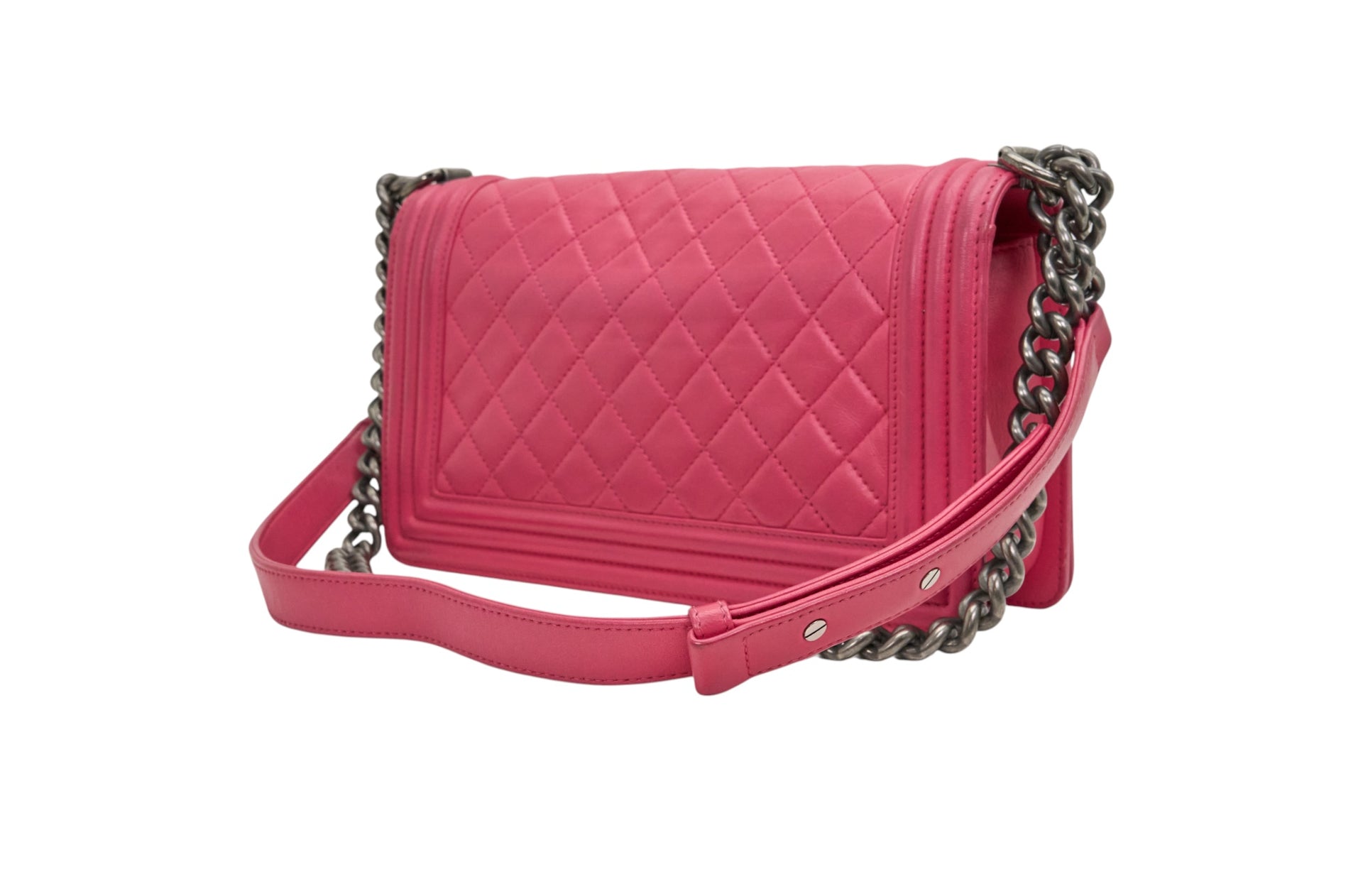 Chanel Pink Lambskin Quilted Medium Boy Bag Ruthenium Hardware
