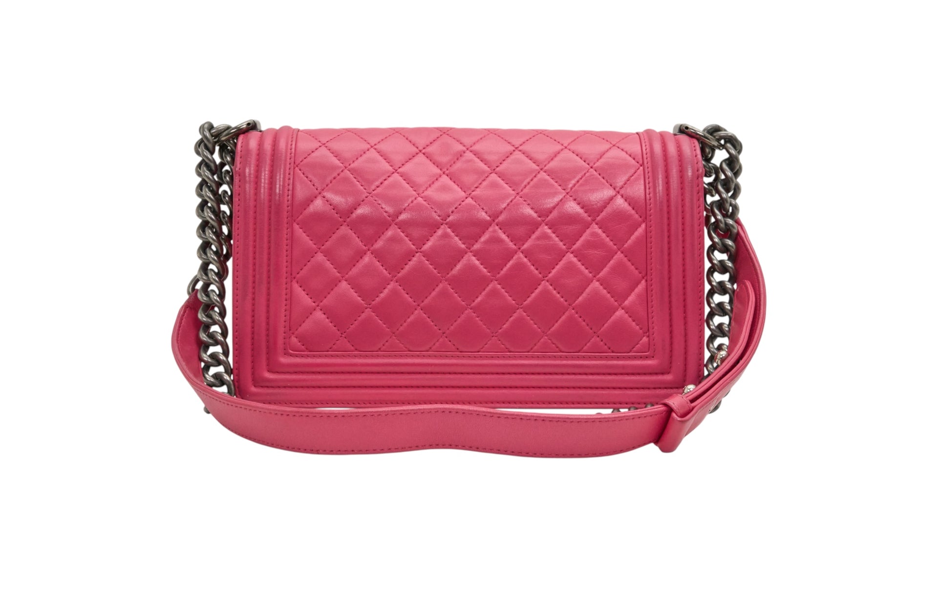 Chanel Pink Lambskin Quilted Medium Boy Bag Ruthenium Hardware