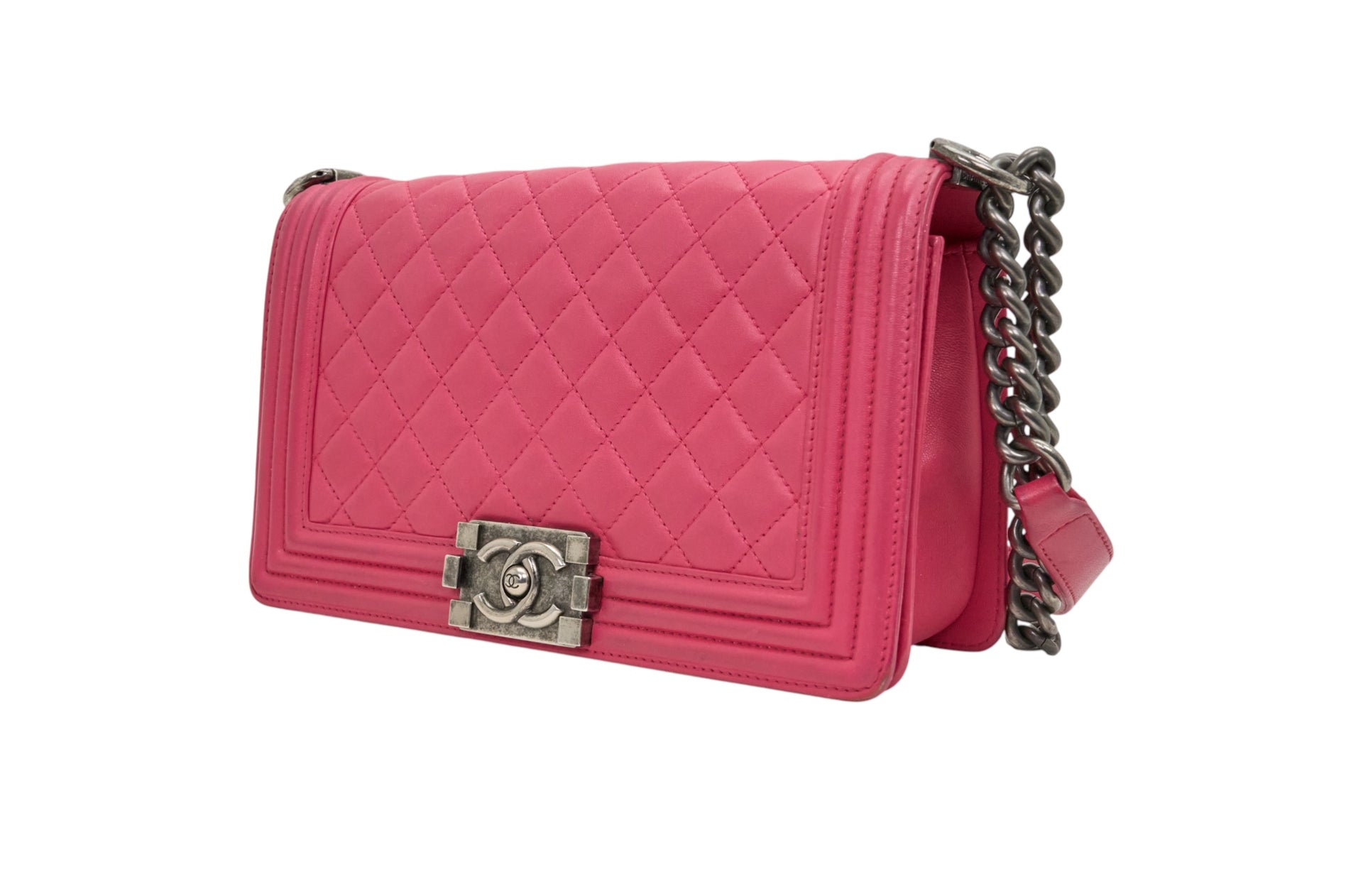 Chanel Pink Lambskin Quilted Medium Boy Bag Ruthenium Hardware