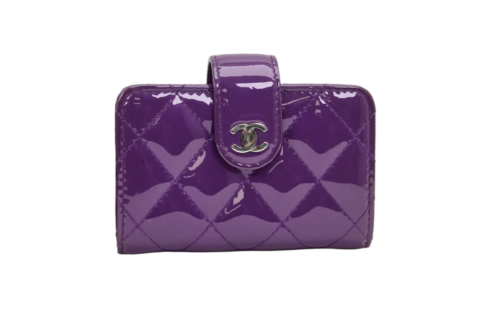 Chanel Purple Patent Quilted Accordion Card Holder