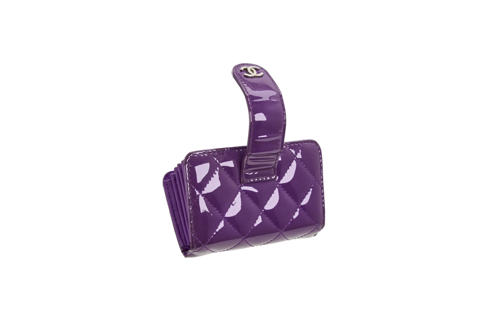Chanel Purple Patent Quilted Accordion Card Holder