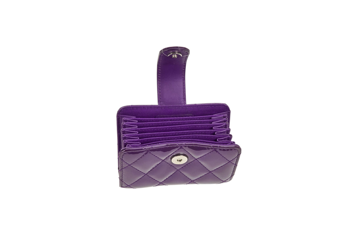 Chanel Purple Patent Quilted Accordion Card Holder