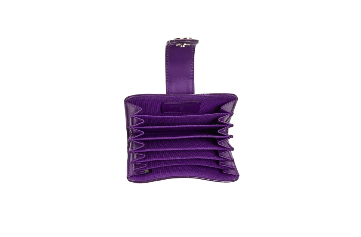 Chanel Purple Patent Quilted Accordion Card Holder