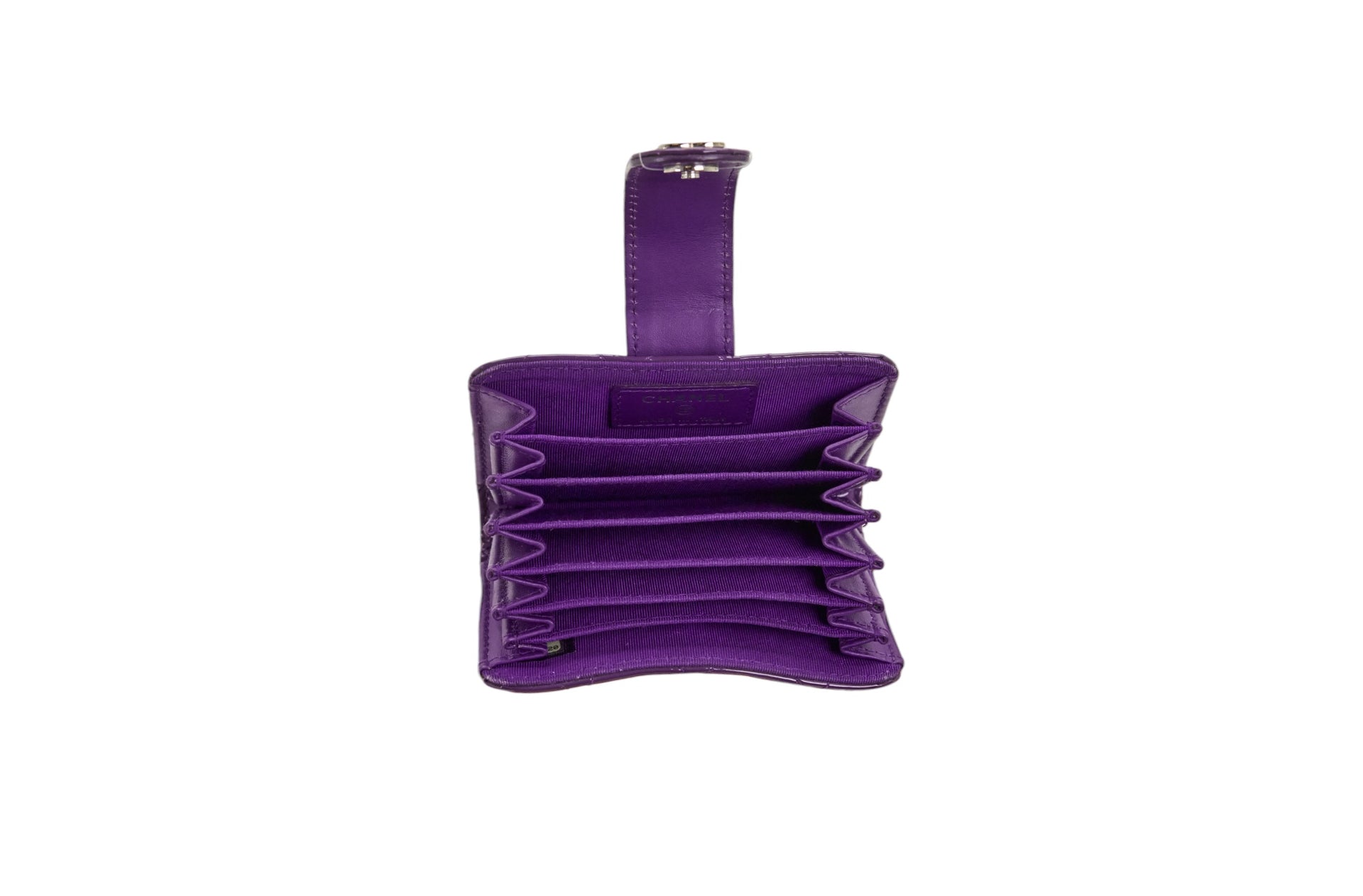Chanel Purple Patent Quilted Accordion Card Holder