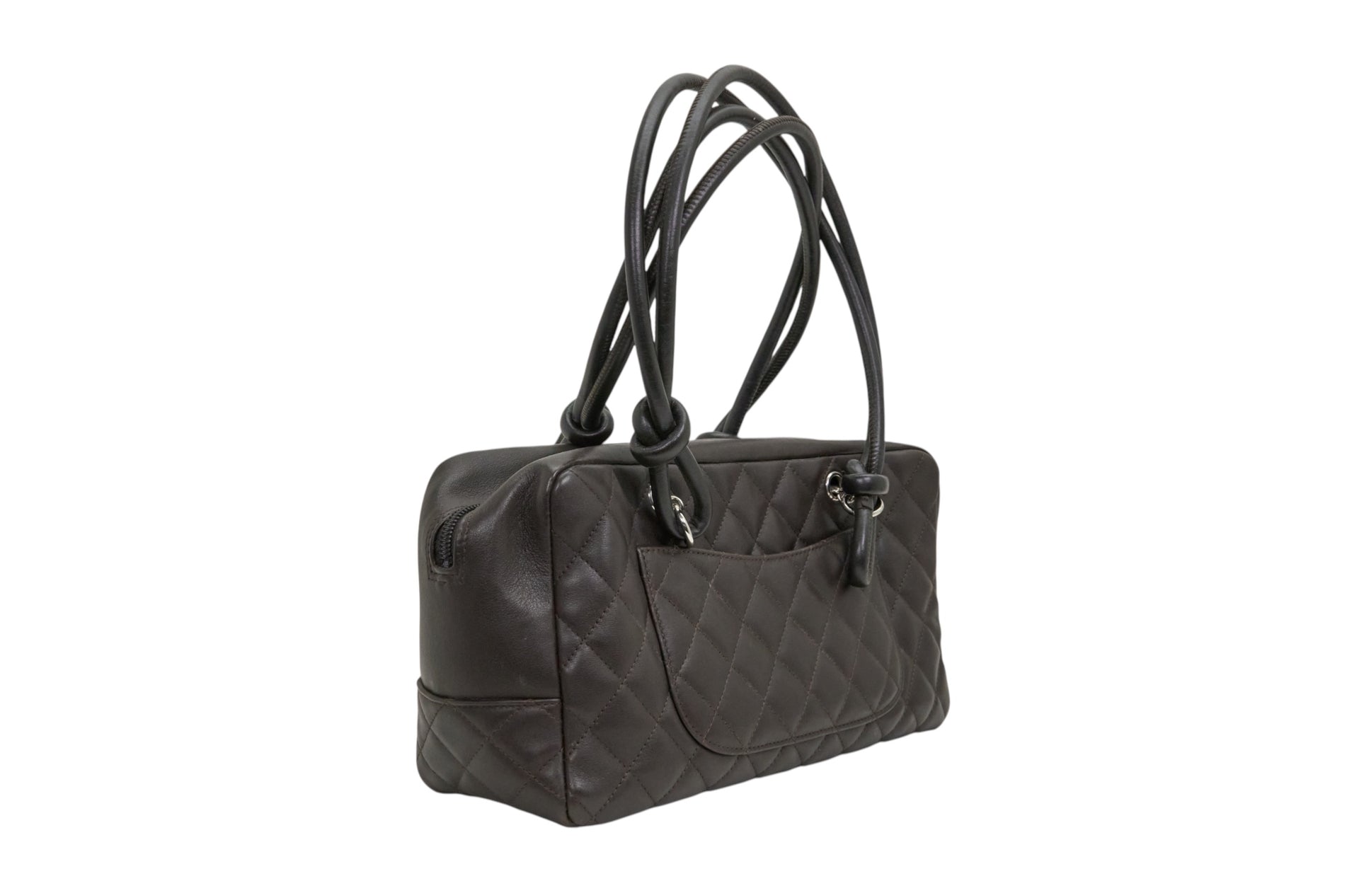 Chanel Black Lambskin Quilted Cambon Bowler Bag Silver Hardware
