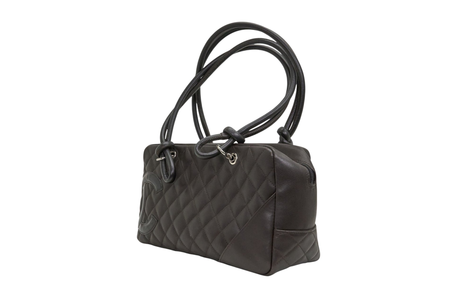 Chanel Black Lambskin Quilted Cambon Bowler Bag Silver Hardware