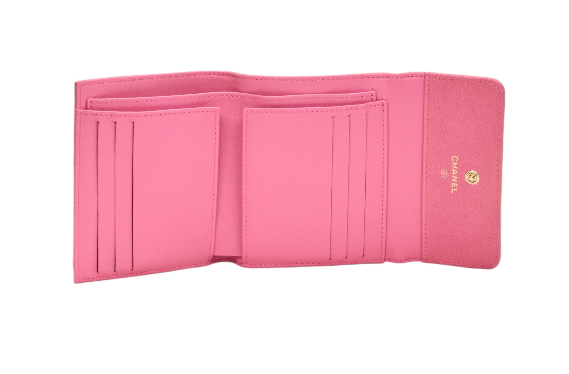 Chanel Pink Caviar Chevron Quilted Le Boy Small Compact Wallet