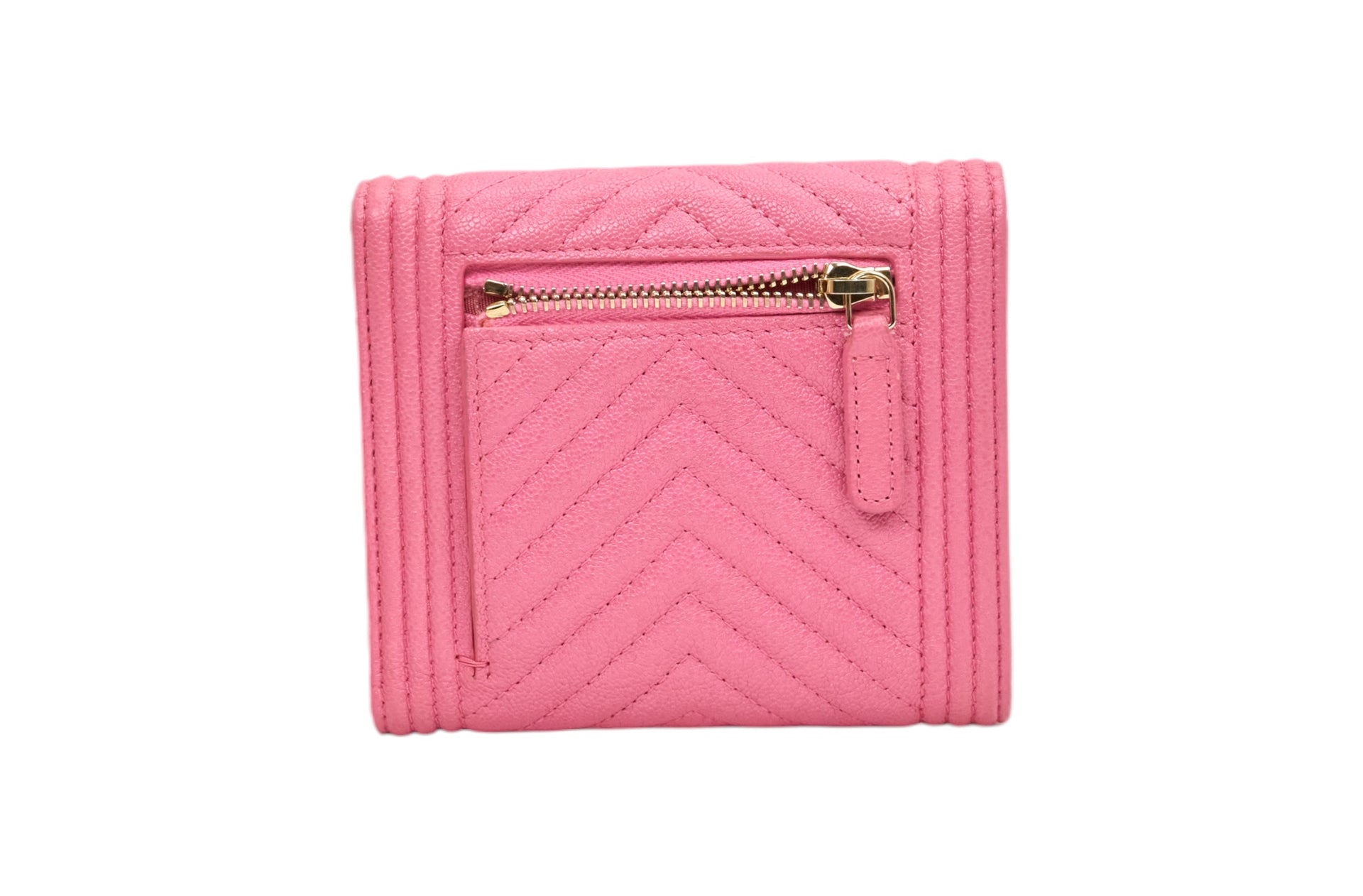 Chanel Pink Caviar Chevron Quilted Le Boy Small Compact Wallet