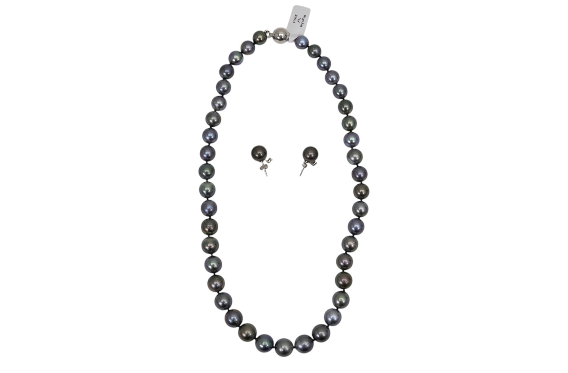 Cultured Tahitian Pearl Necklace and Earrings with Diamond Accent in 14K White Gold