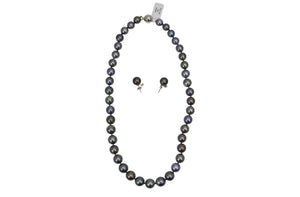 Cultured Tahitian Pearl Necklace and Earrings with Diamond Accent in 14K White Gold