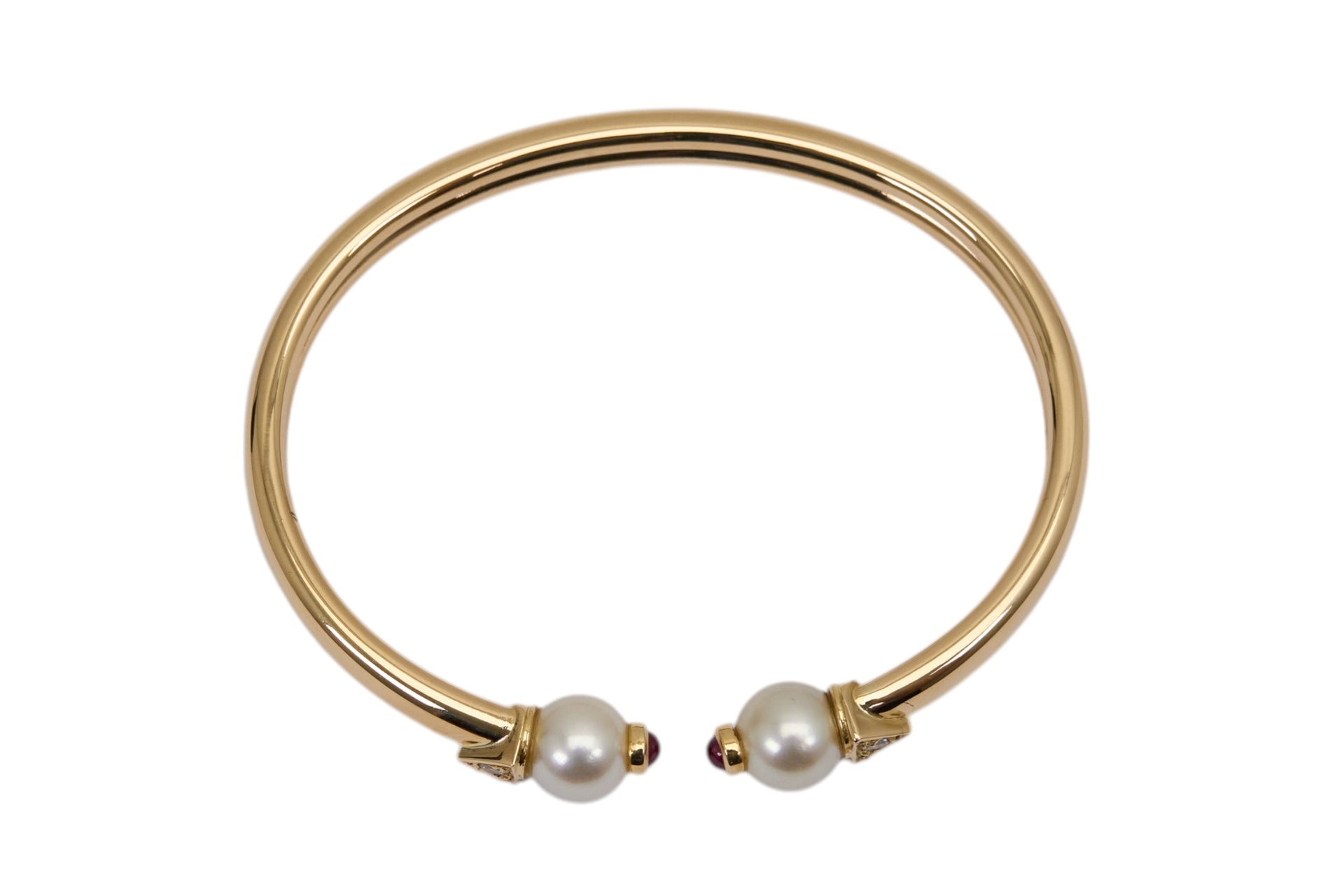 Akoya Pearl & Natural Ruby Cuff Bracelet in 18K Yellow Gold