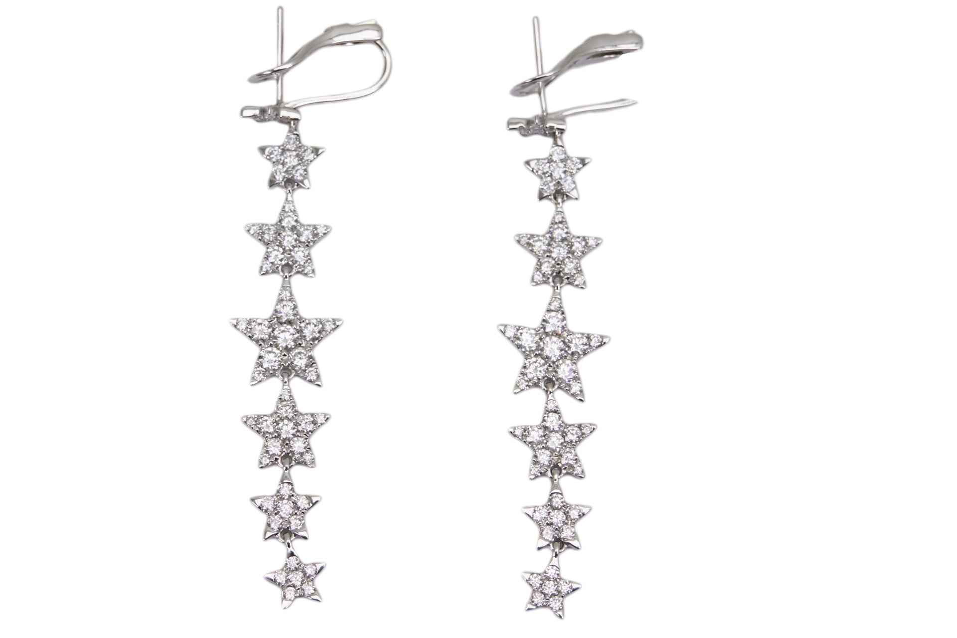 Multi Star Shape Dangle Earrings Featuring 3.3cttw. Natural Diamond Set in 18K White Gold
