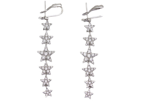 Multi Star Shape Dangle Earrings Featuring 3.3cttw. Natural Diamond Set in 18K White Gold