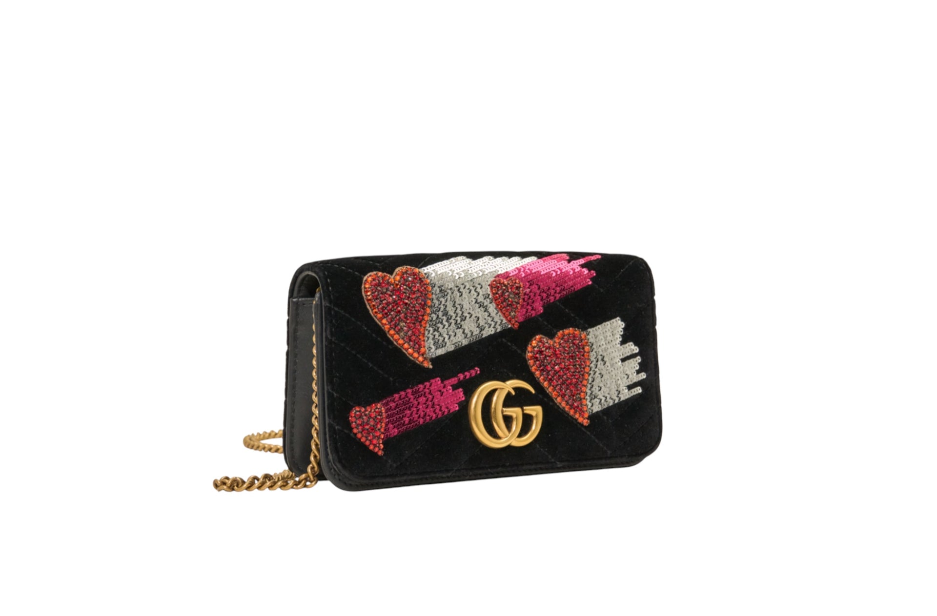 Gucci GG Marmont Heart Chain Flap Bag in Black Velvet