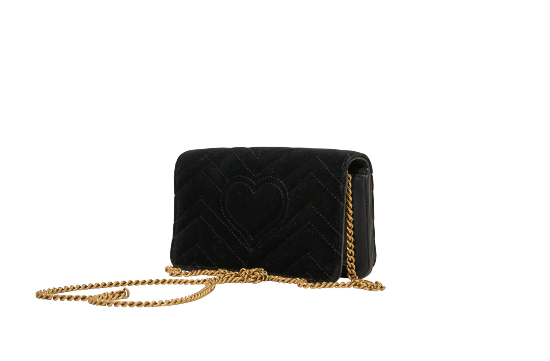 Gucci GG Marmont Heart Chain Flap Bag in Black Velvet