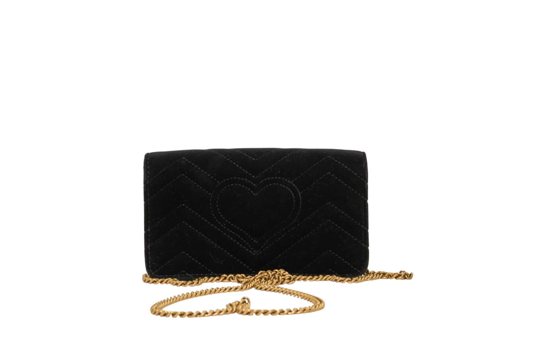 Gucci GG Marmont Heart Chain Flap Bag in Black Velvet