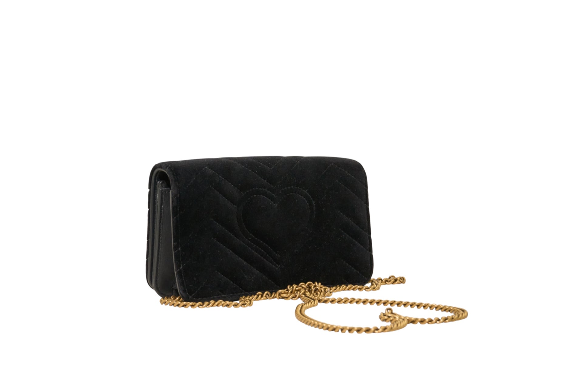 Gucci GG Marmont Heart Chain Flap Bag in Black Velvet