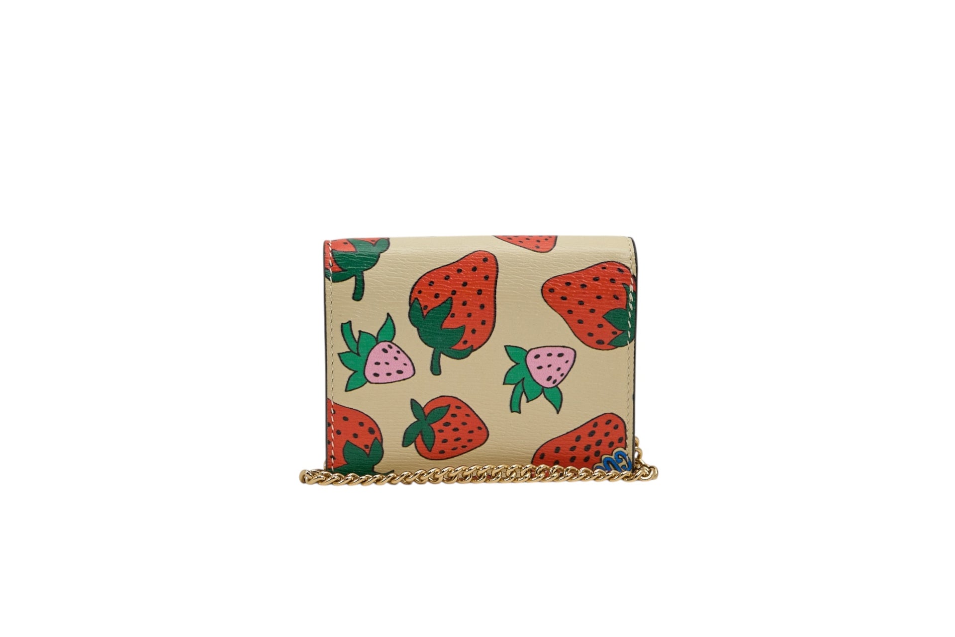 Gucci Zumi Strawberry Print Leather Wallet on Chain