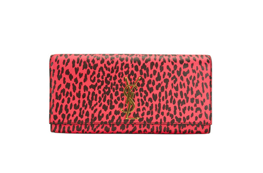 YSL Neon Pink Leopard Print Cassandre Clutch