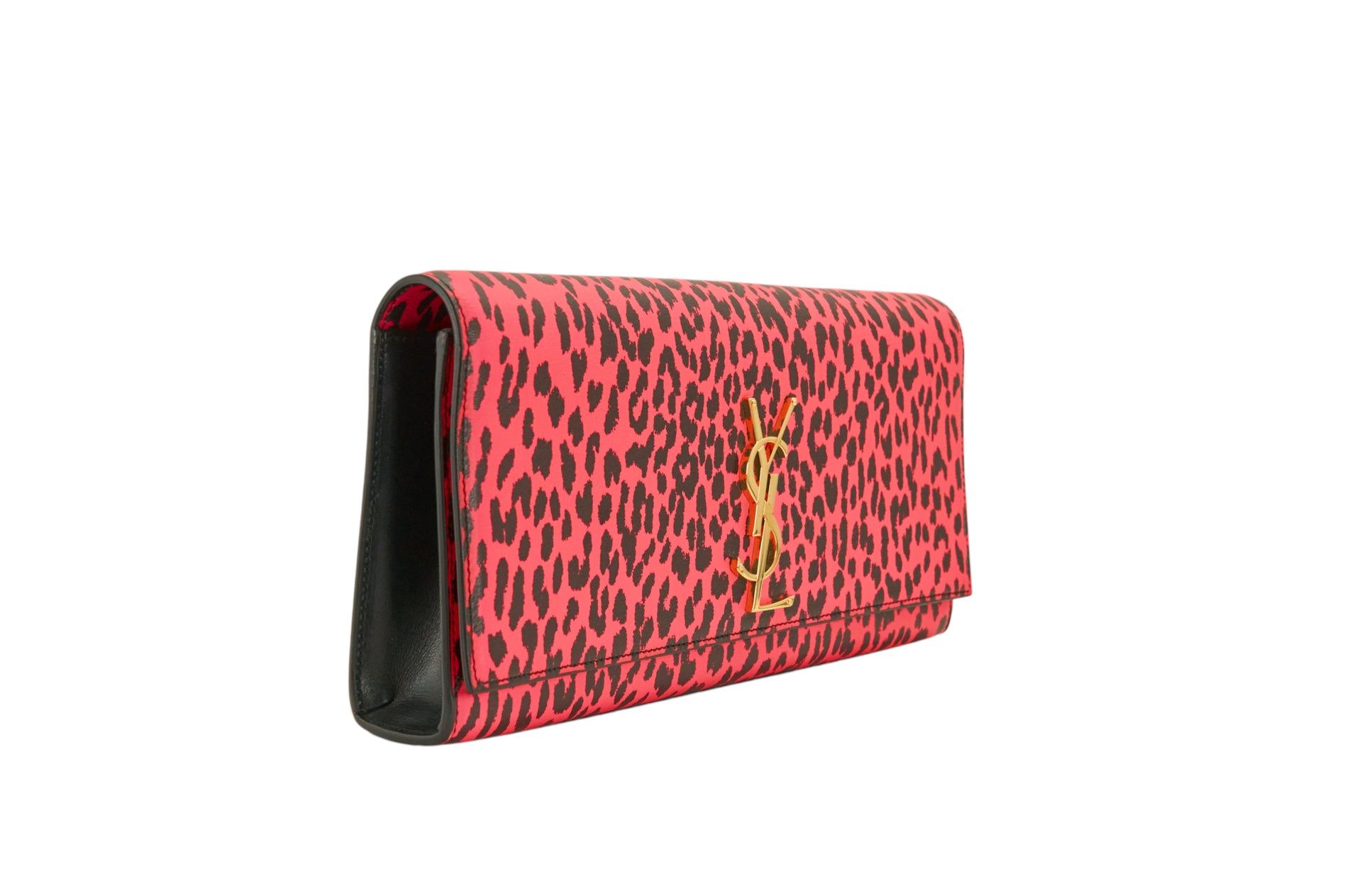 YSL Neon Pink Leopard Print Cassandre Clutch