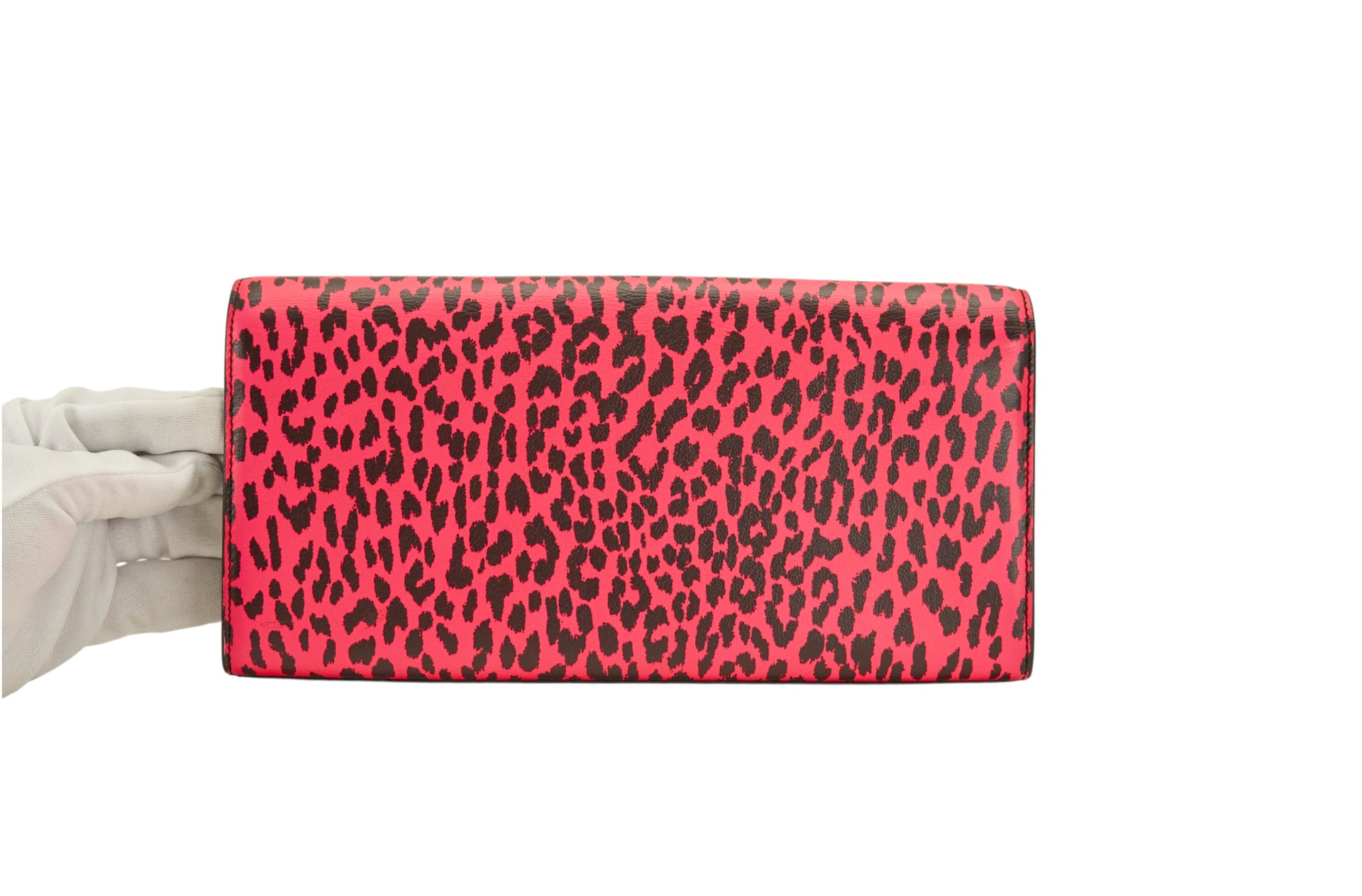 YSL Neon Pink Leopard Print Cassandre Clutch
