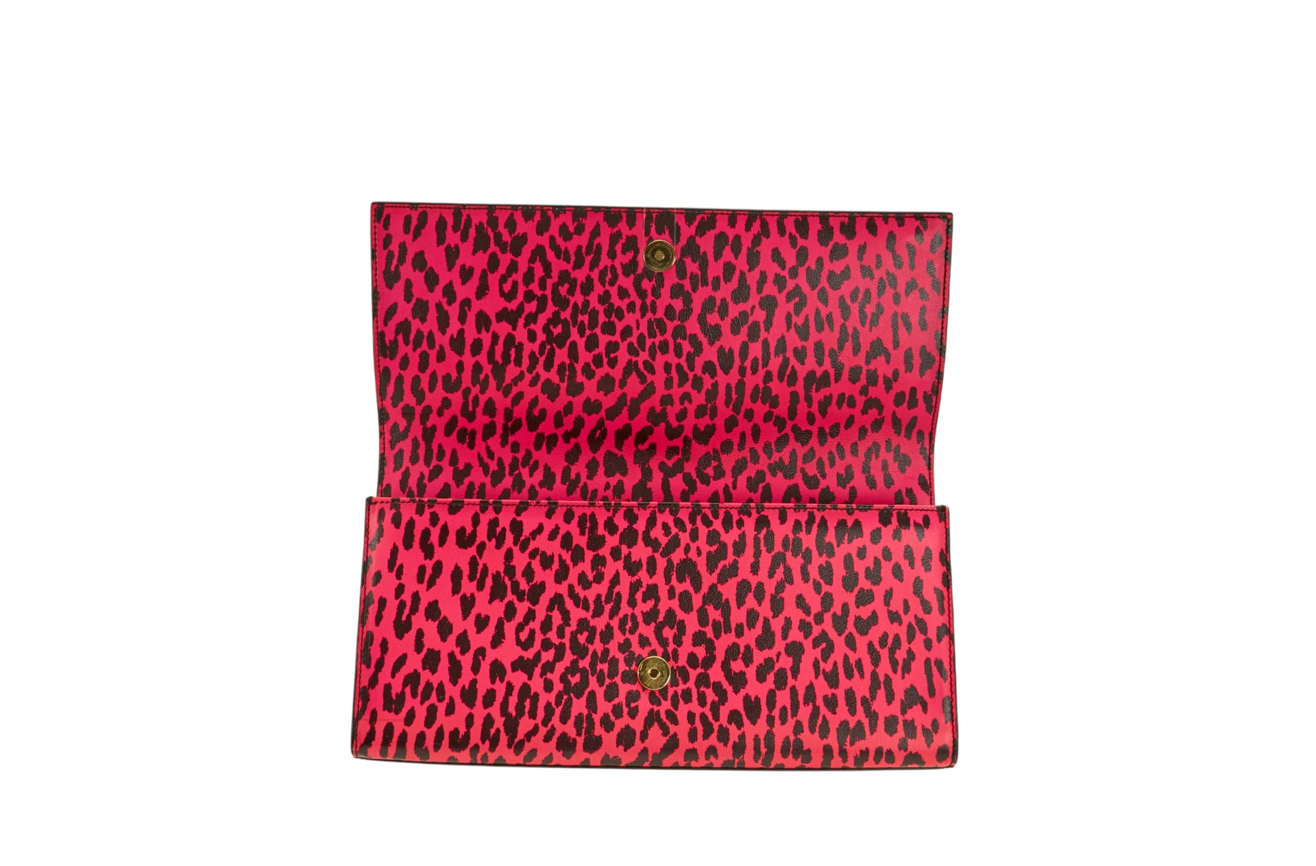 YSL Neon Pink Leopard Print Cassandre Clutch